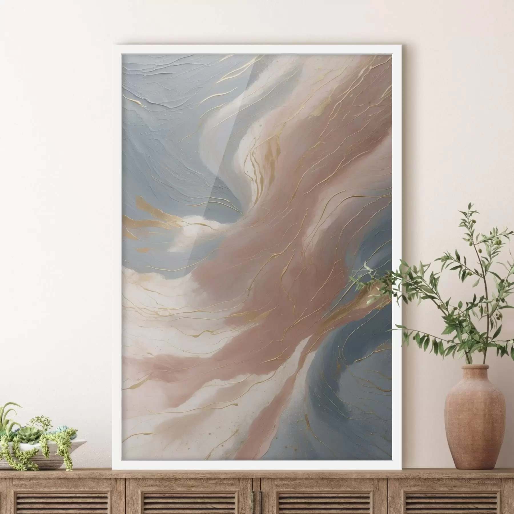 Fotobehang Abstracte golven in zachte blauwe en roze tinten f47753