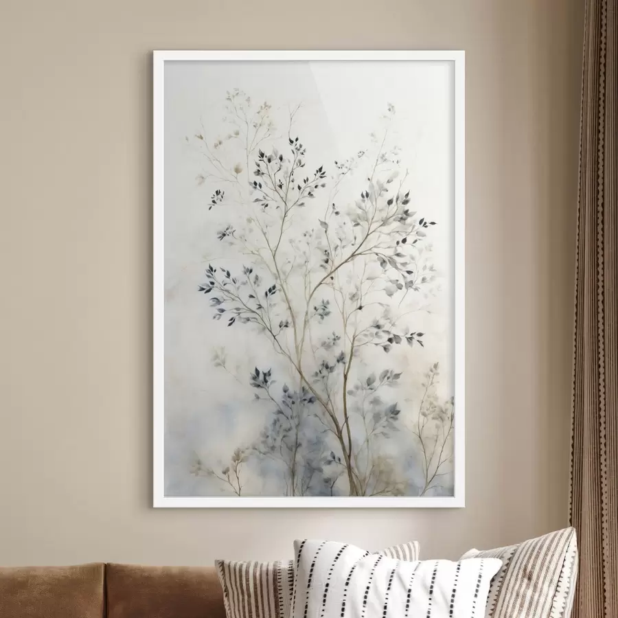 Fotobehang Fijne takjes met kleine blaadjes op een lichte achtergrond f47763