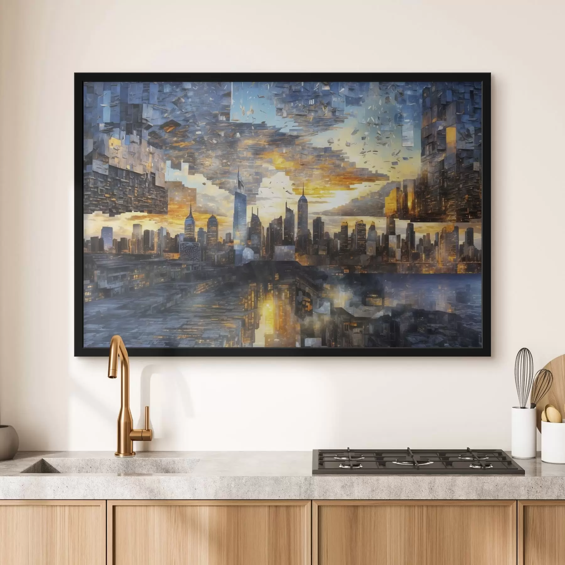 Fotobehang Fantastisch stadsgezicht met een gefragmenteerde lucht f47768