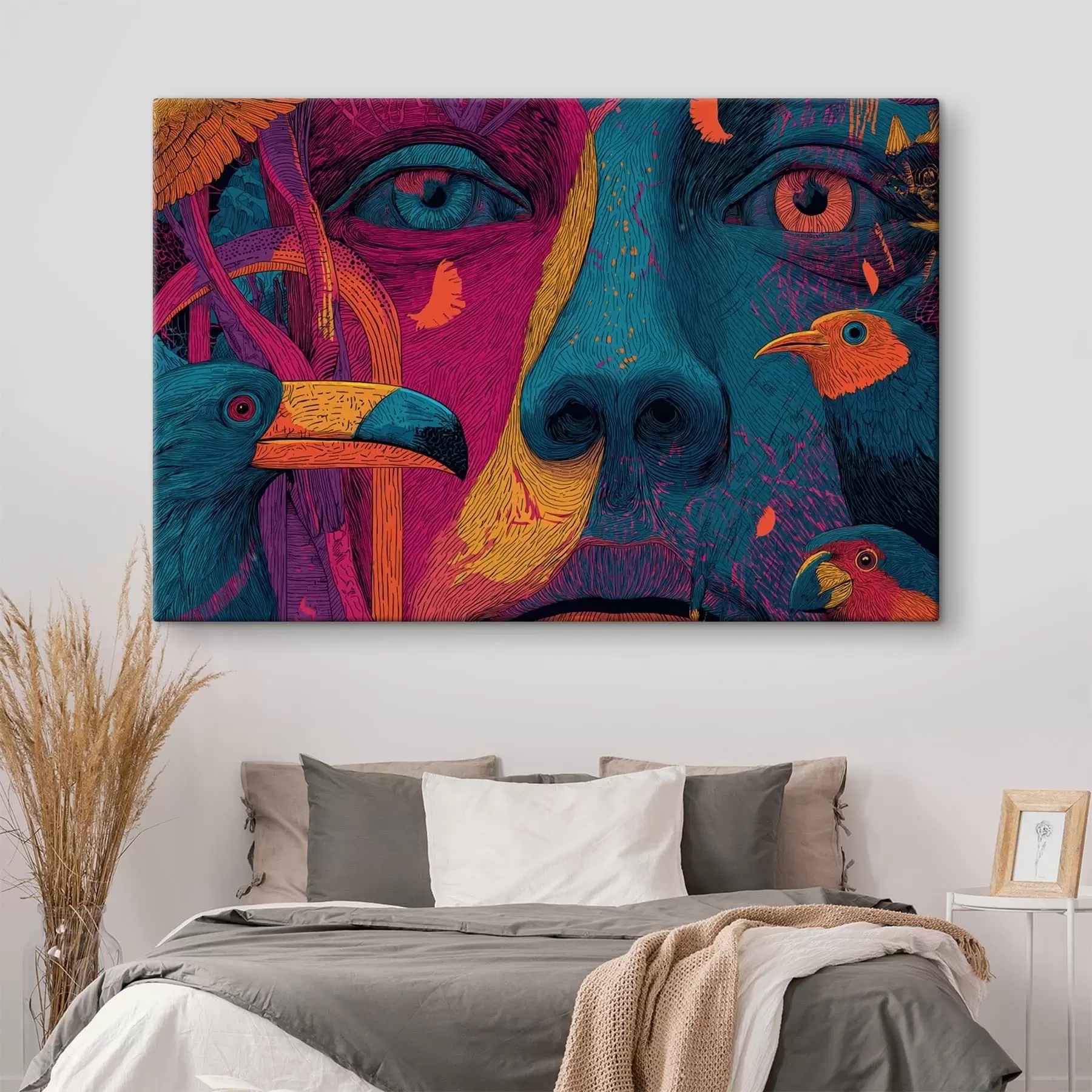  Schilderijen Psychedelisch portret met vogels s47789