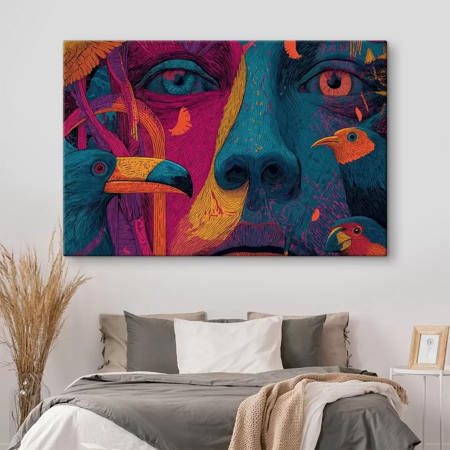  Schilderijen Psychedelisch portret met vogels s47789