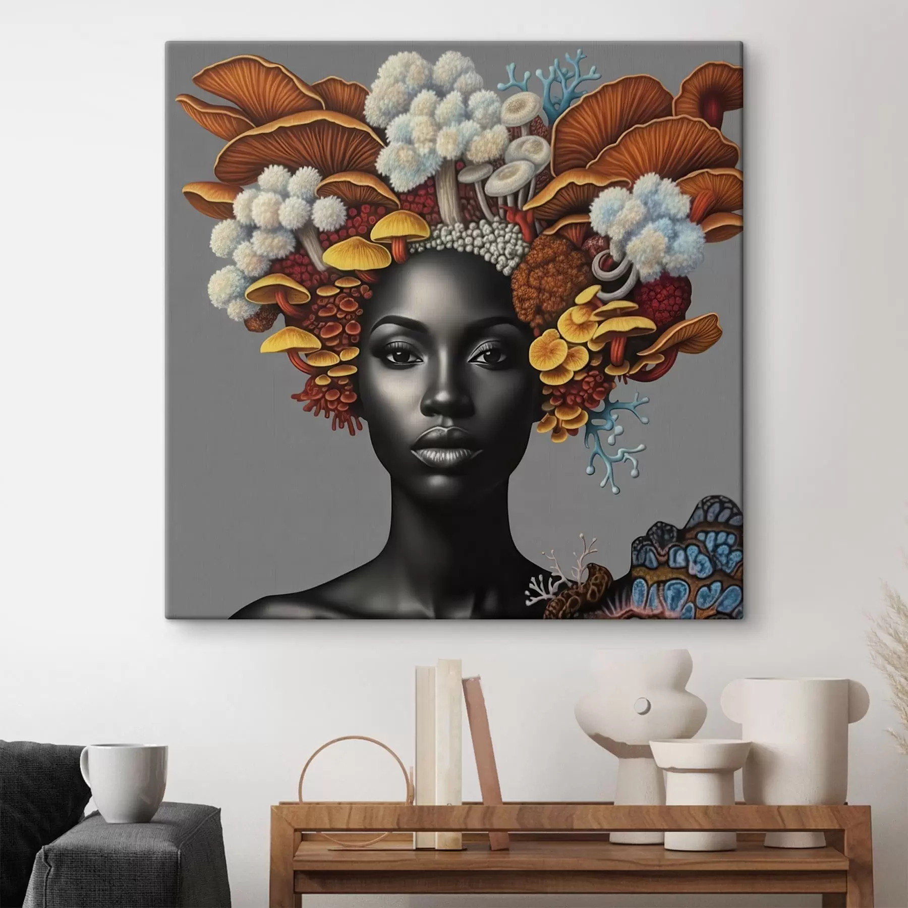  Schilderijen Portret van een vrouw met paddenstoelen s47788