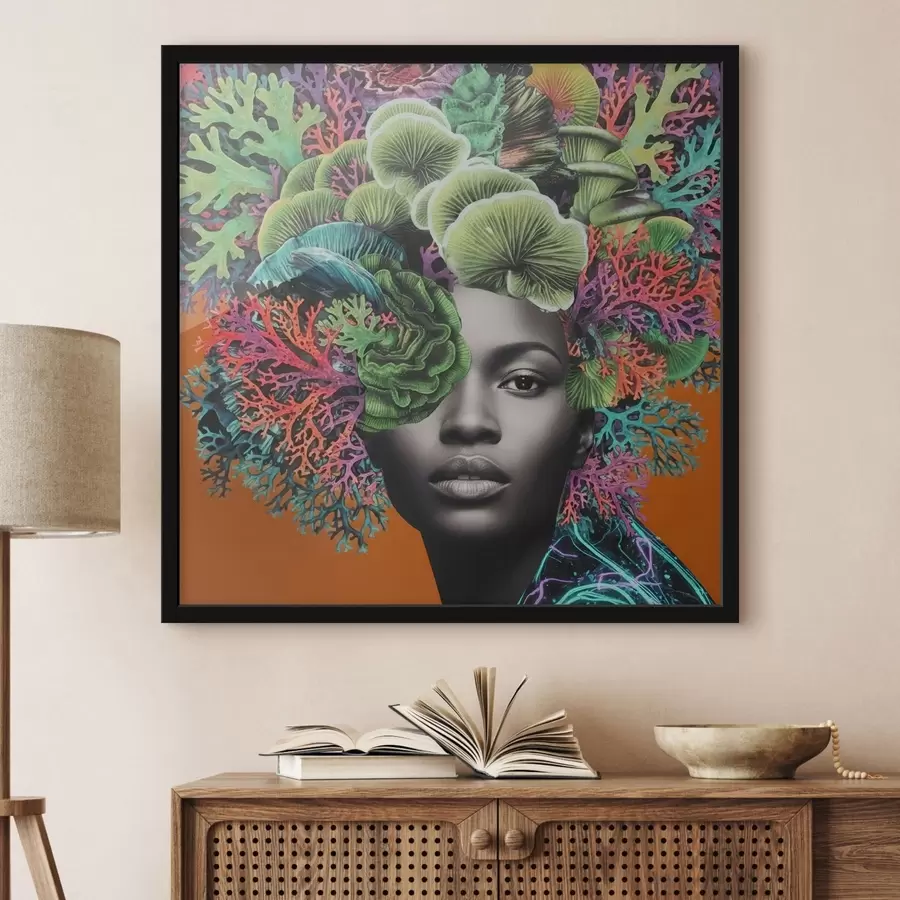 Fotobehang Psychedelisch portret met paddenstoelen f47787