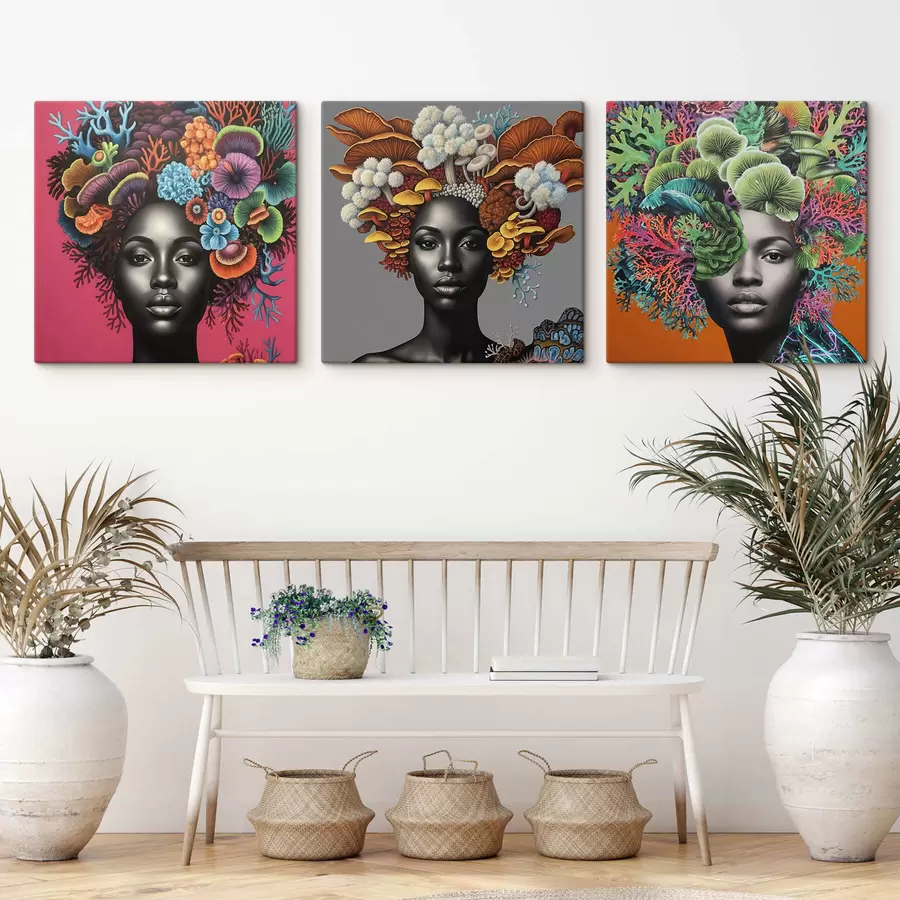  Schilderijen Psychedelisch portret van een vrouw met paddenstoelen m01308