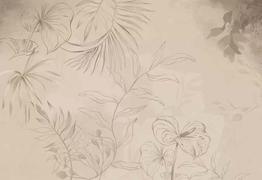 Fotobehang Lineaire planten op een gestructureerde beige achtergrond w05128