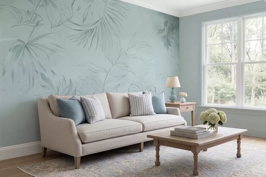 Fotobehang Lineaire planten op zachte groenachtige achtergrond w05128v1