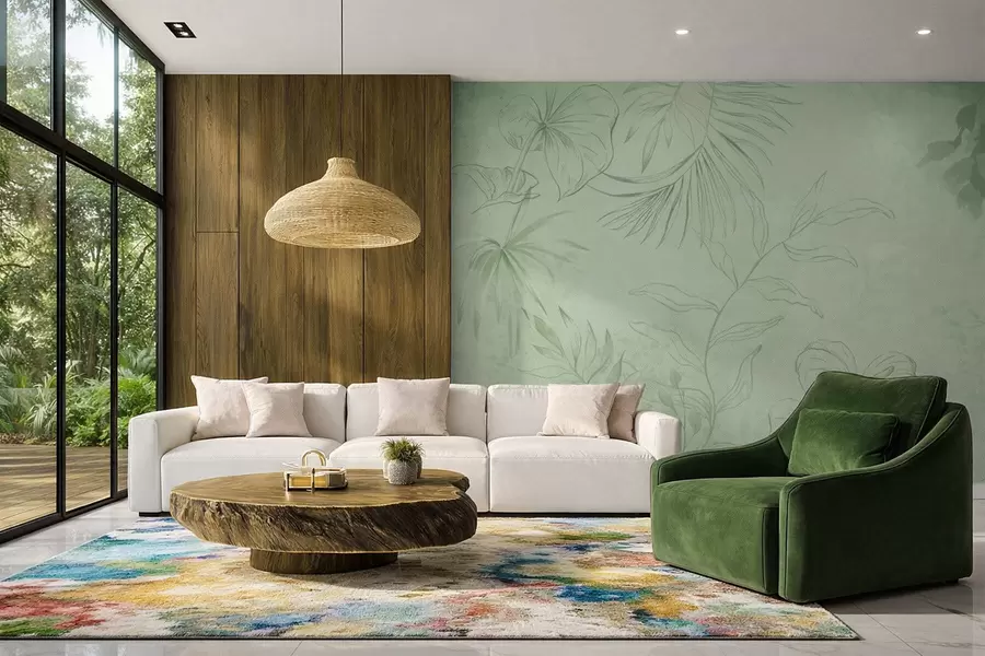 Fotobehang Lineaire planten op koele blauwe achtergrond w05128v2