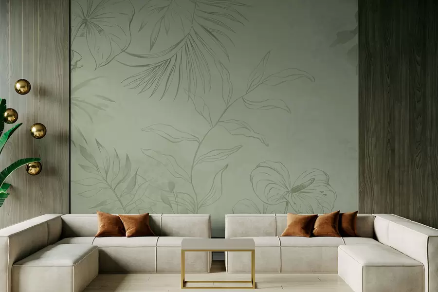 Fotobehang Lineaire planten op koele blauwe achtergrond w05128v2