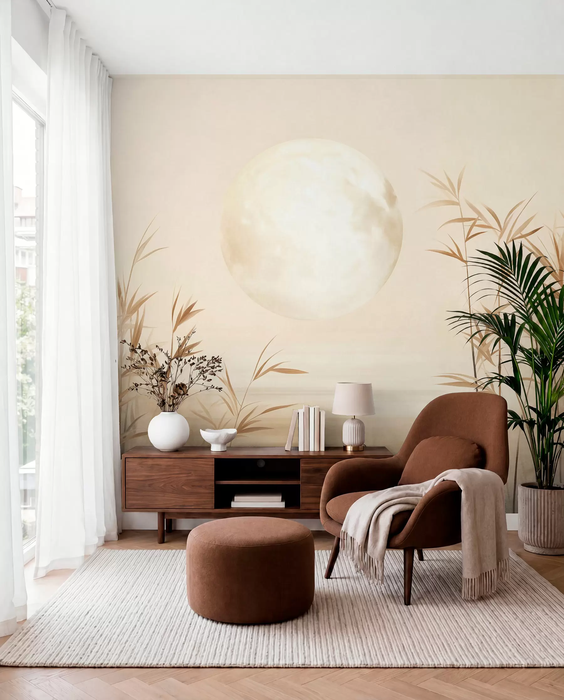 Fotobehang Riet onder de maan w09631