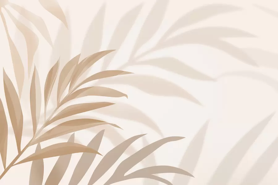 Fotobehang grote gebogen palmbladeren in beige en bruine tinten w05211