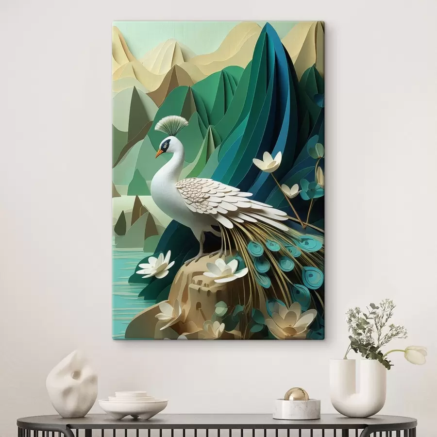  Schilderijen Pauw op een groene achtergrond s47901