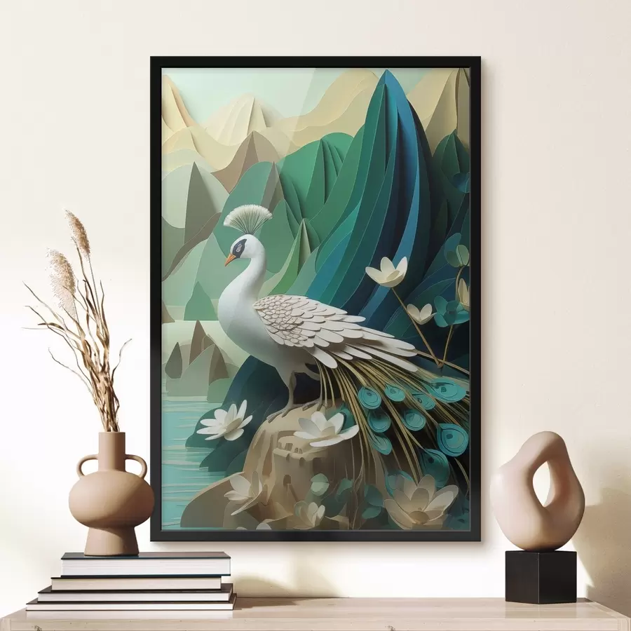 Fotobehang Pauw op een groene achtergrond f47901