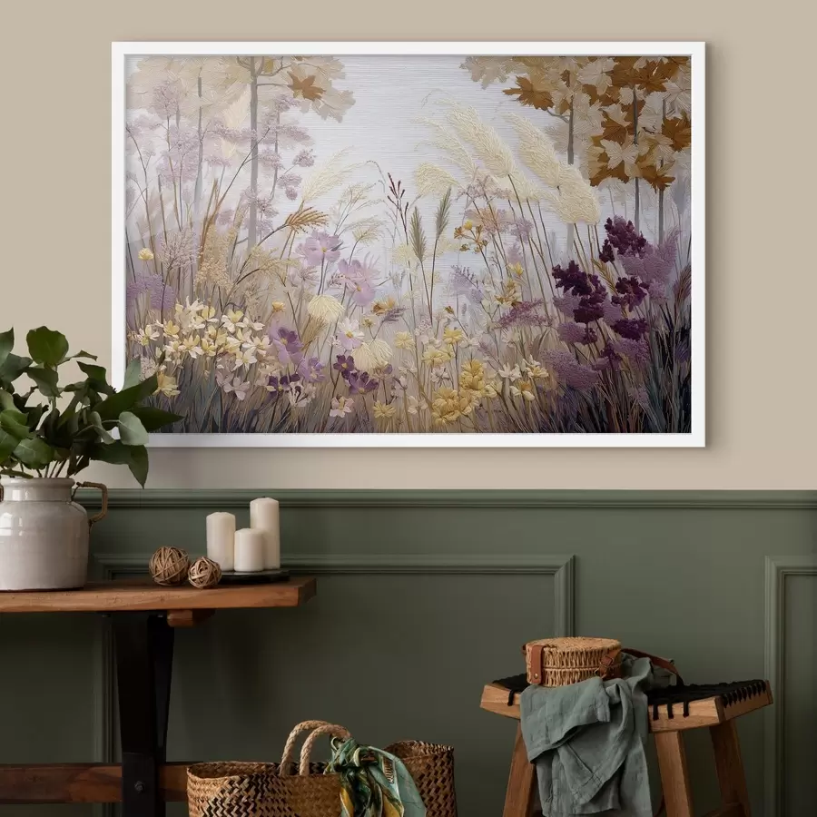 Fotobehang Verscheidenheid aan wilde bloemen en grassen f47891