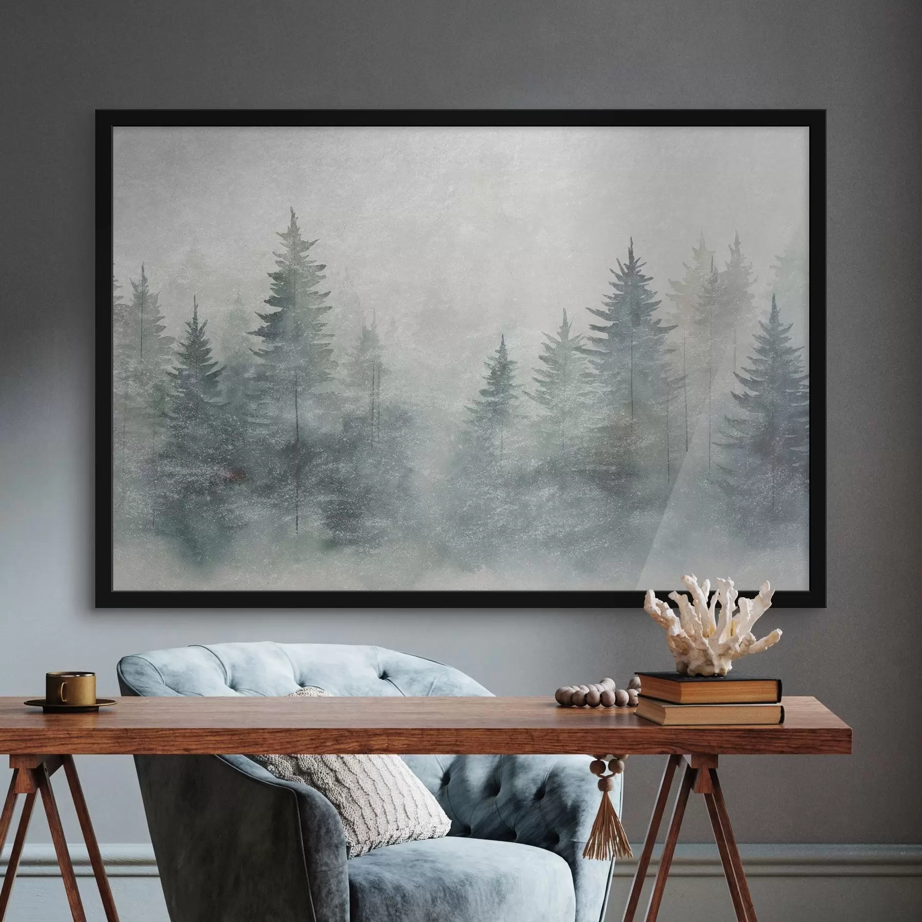 Fotobehang Naaldbos, grunge-stijl f47894