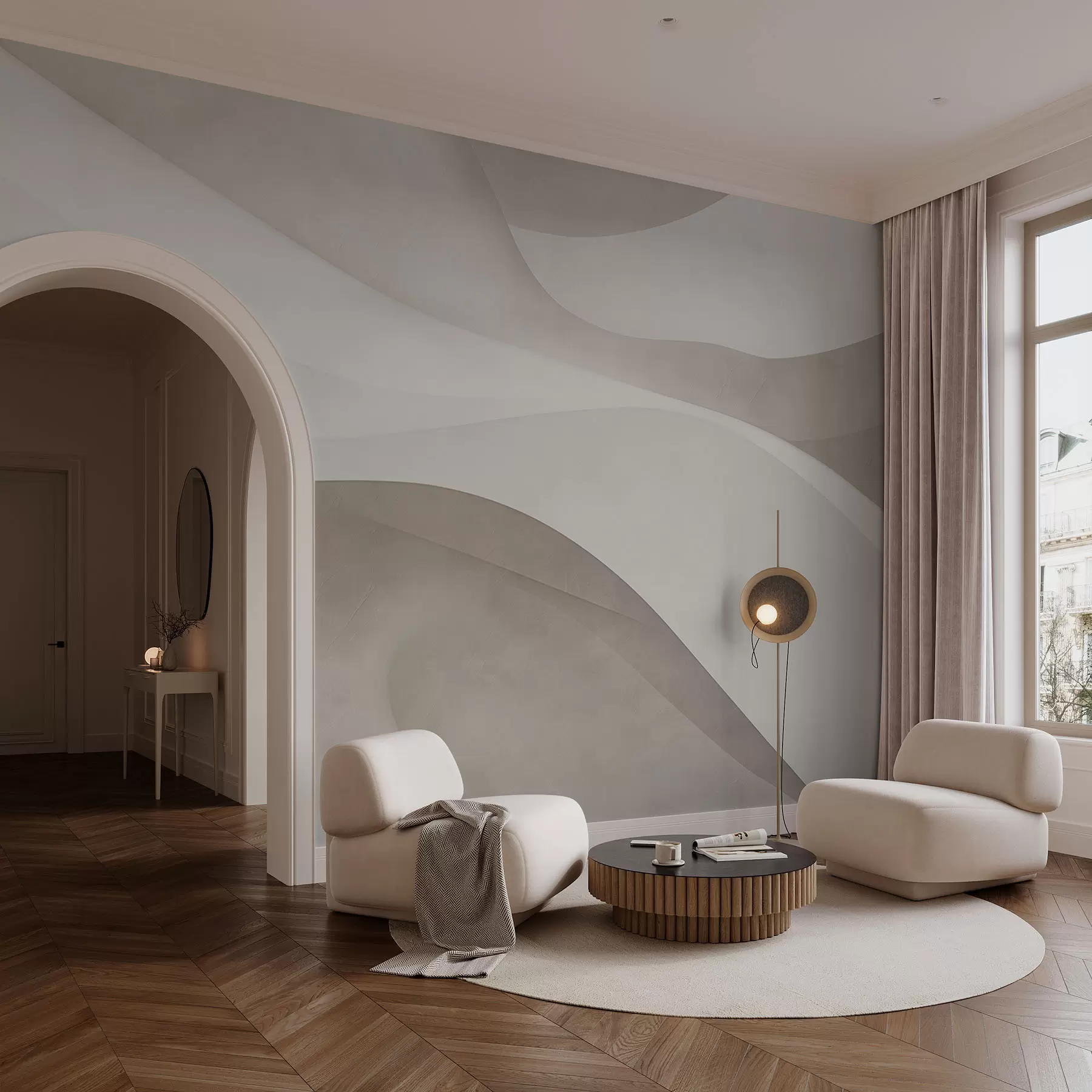 Fotobehang Abstracte muur, golven w09694