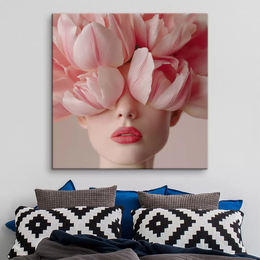  Schilderijen Vrouwelijk portret met roze bloemblaadjes s47920