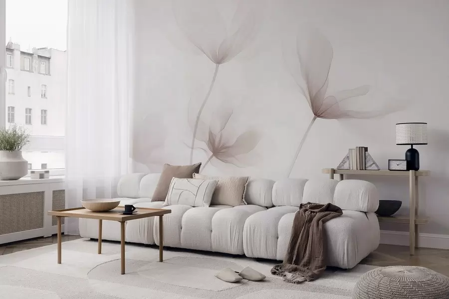 Fotobehang Luchtige beige bloemen in minimalistische, lichte stijl w09734