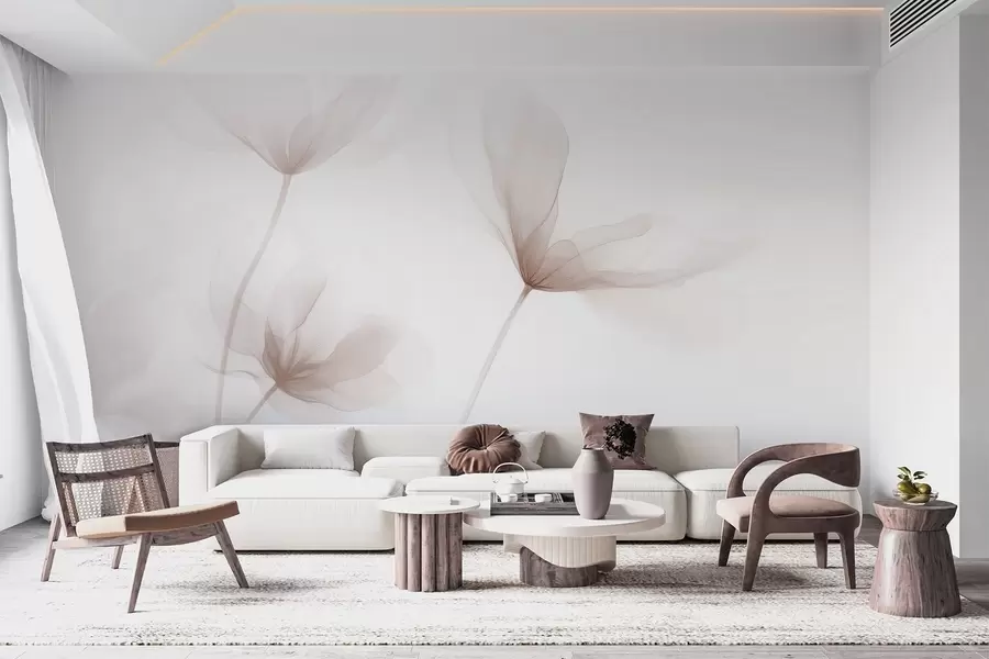 Fotobehang Luchtige beige bloemen in minimalistische, lichte stijl w09734