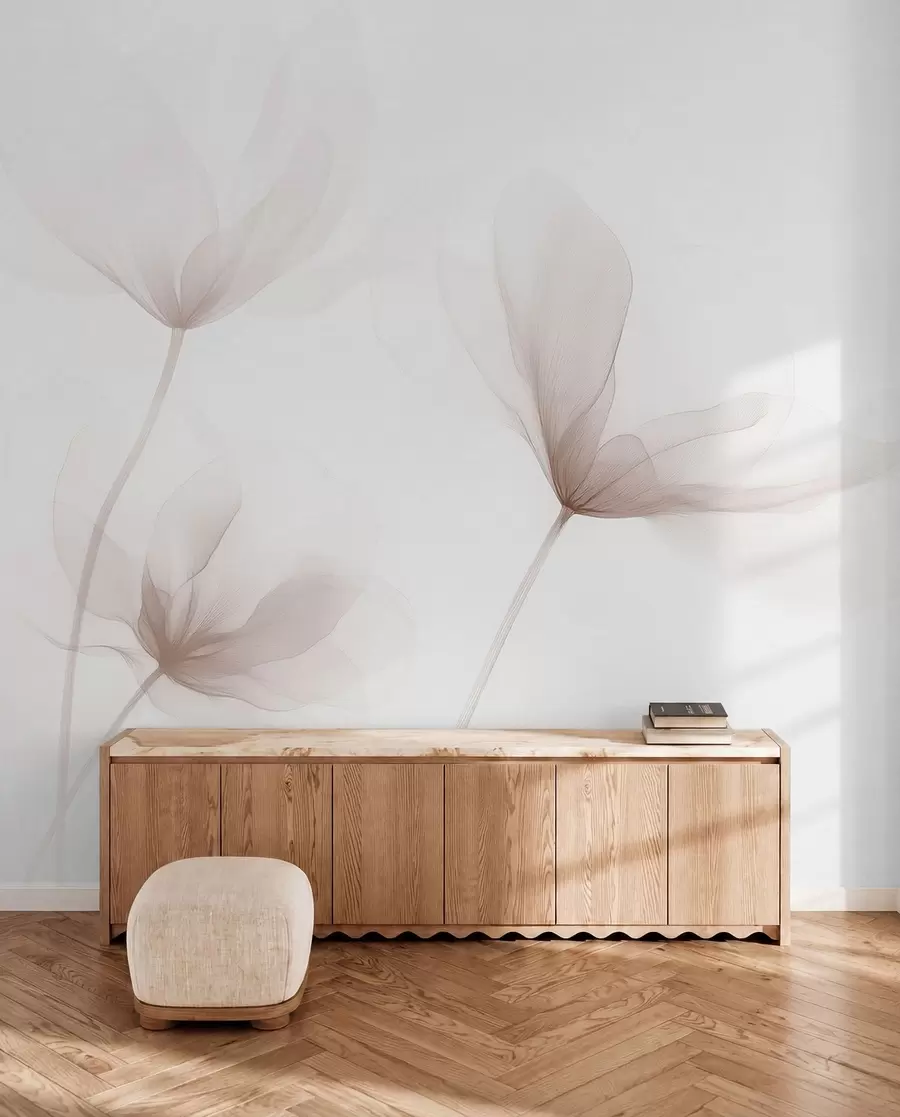 Fotobehang Luchtige beige bloemen in minimalistische, lichte stijl w09734