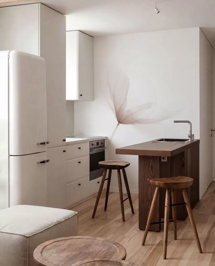 Fotobehang Luchtige beige bloemen in minimalistische, lichte stijl w09734