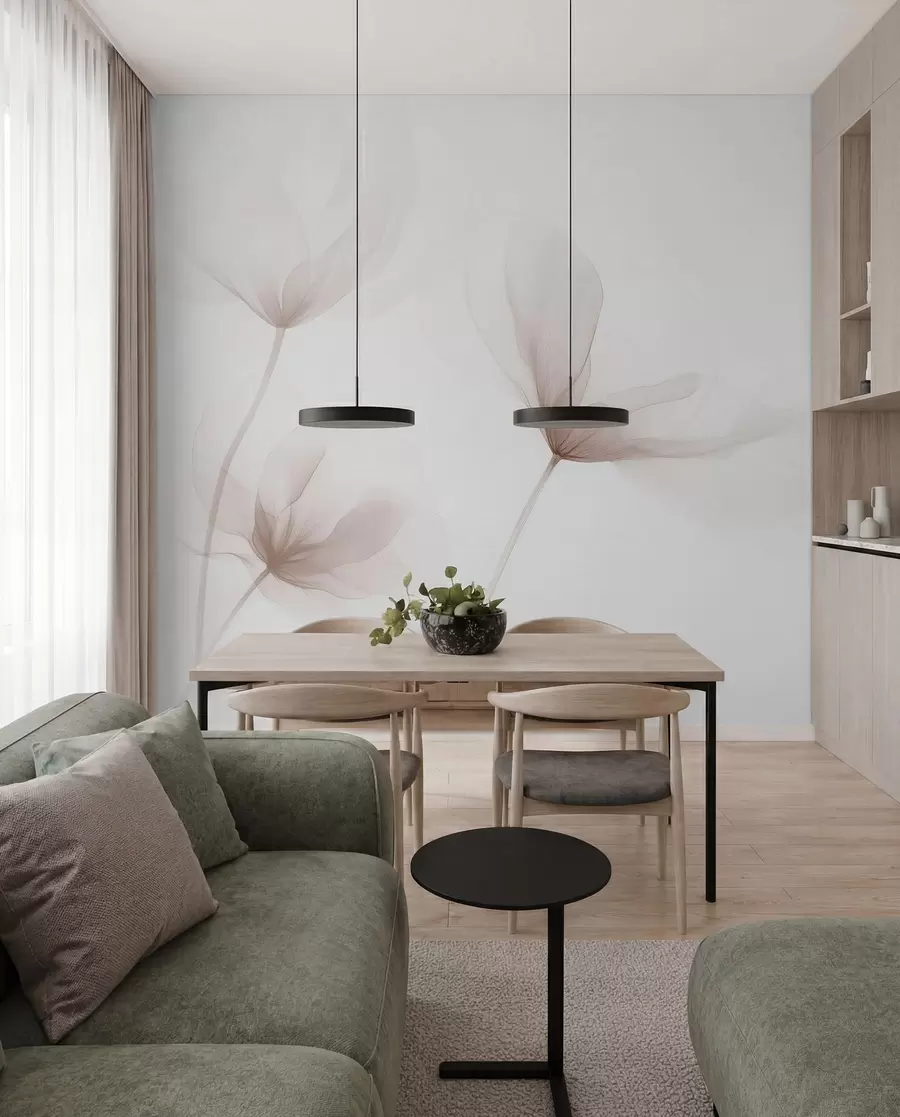 Fotobehang Luchtige beige bloemen in minimalistische, lichte stijl w09734