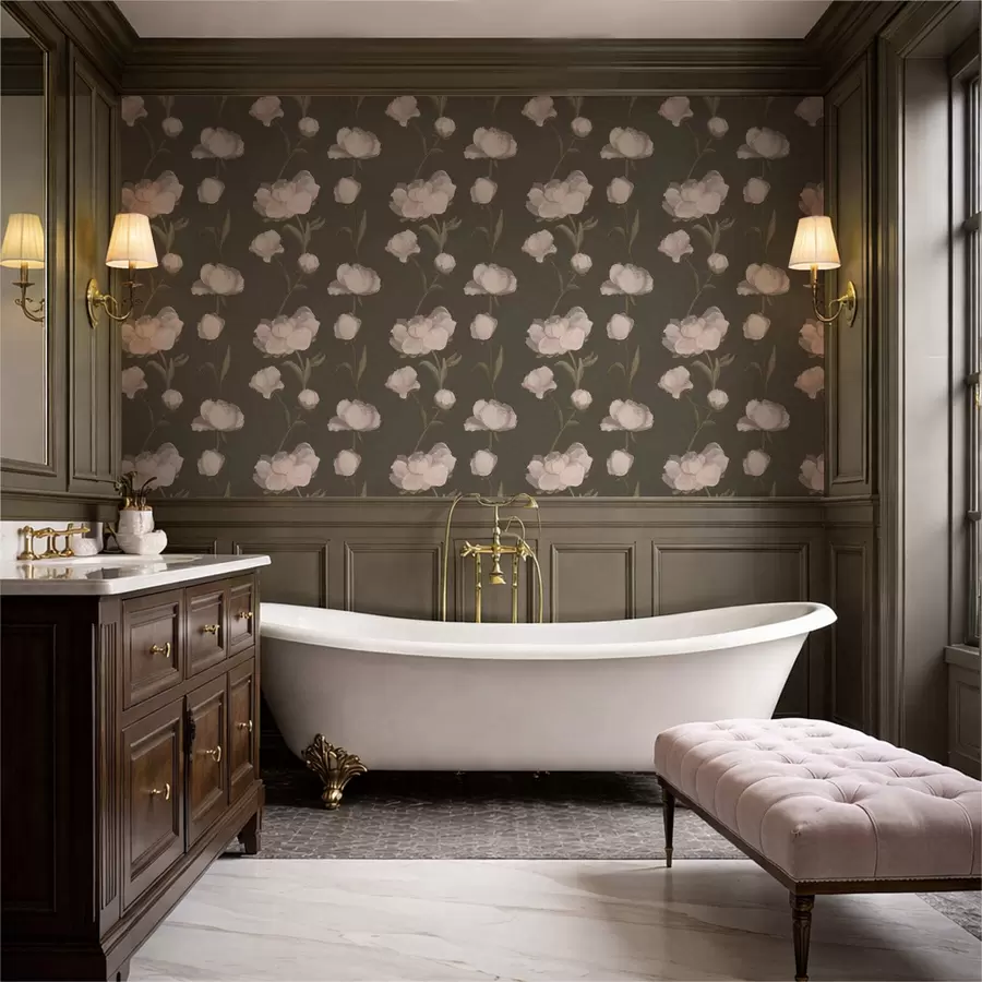 Fotobehang Zachtroze pioenrozen op donkere achtergrond a01114v1