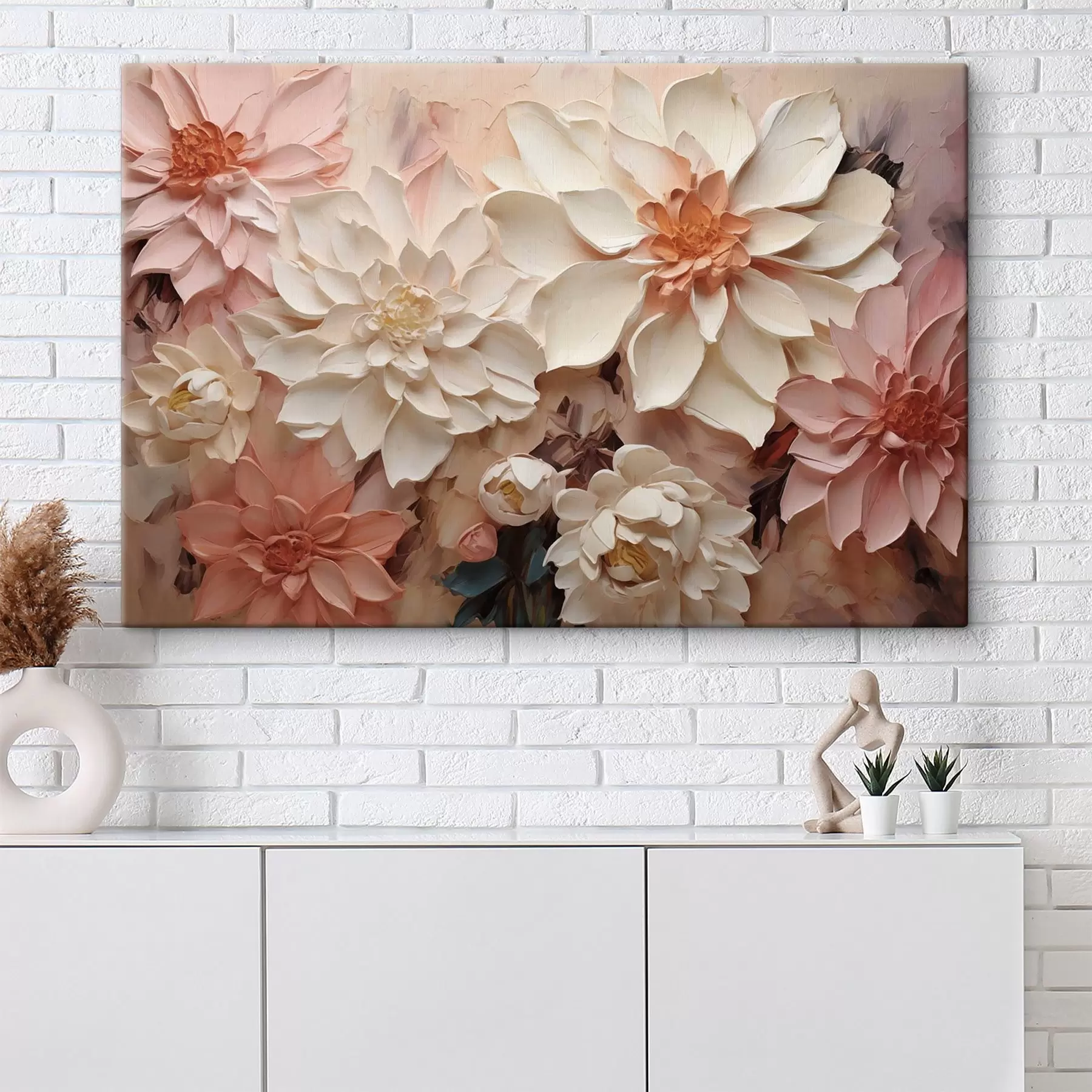  Schilderijen Grote bloemen, imitatie van een olieverfschilderij s48001