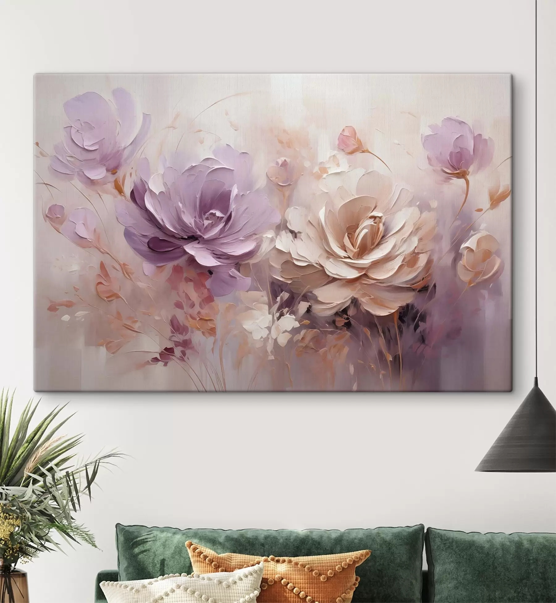  Schilderijen Delicate grote bloemen, imitatie van een olieverfschilderij s48002