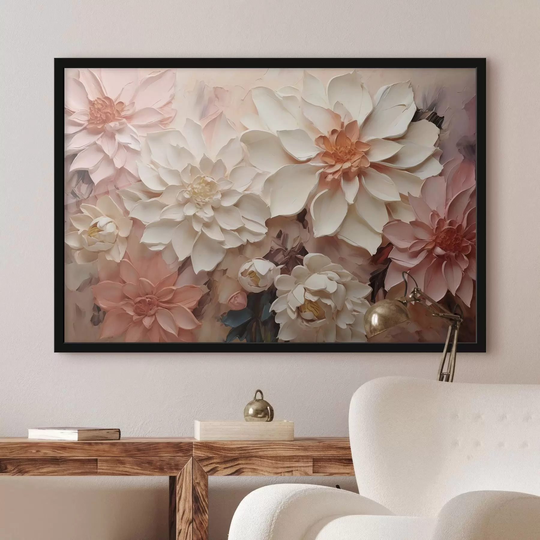 Fotobehang Grote bloemen, imitatie van een olieverfschilderij f48001