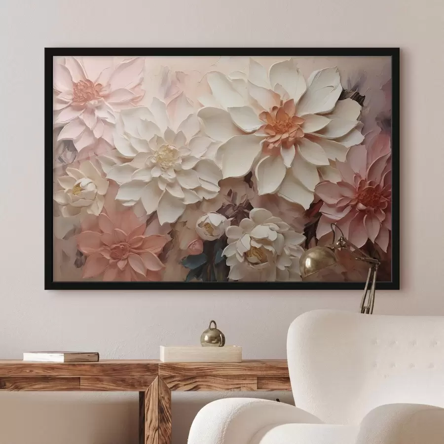 Fotobehang Grote bloemen, imitatie van een olieverfschilderij f48001