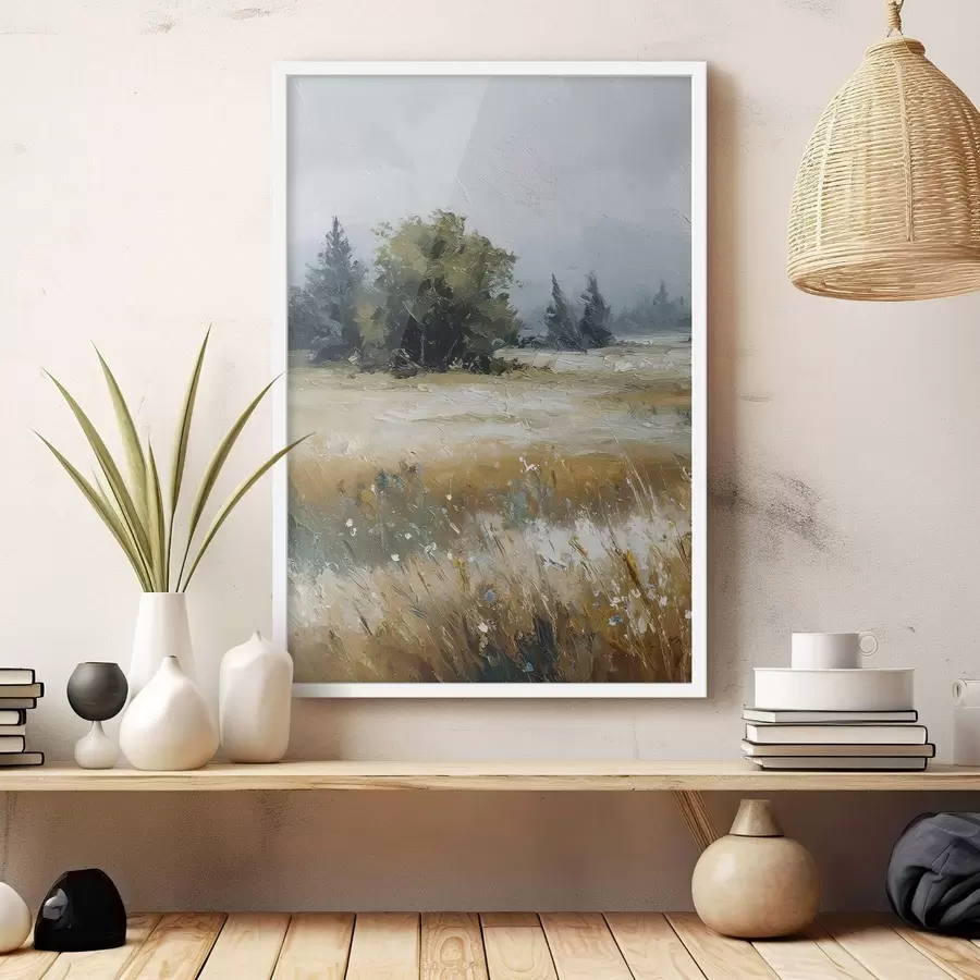 Fotobehang Veldplanten, imitatie-olieverfschilderij f48009