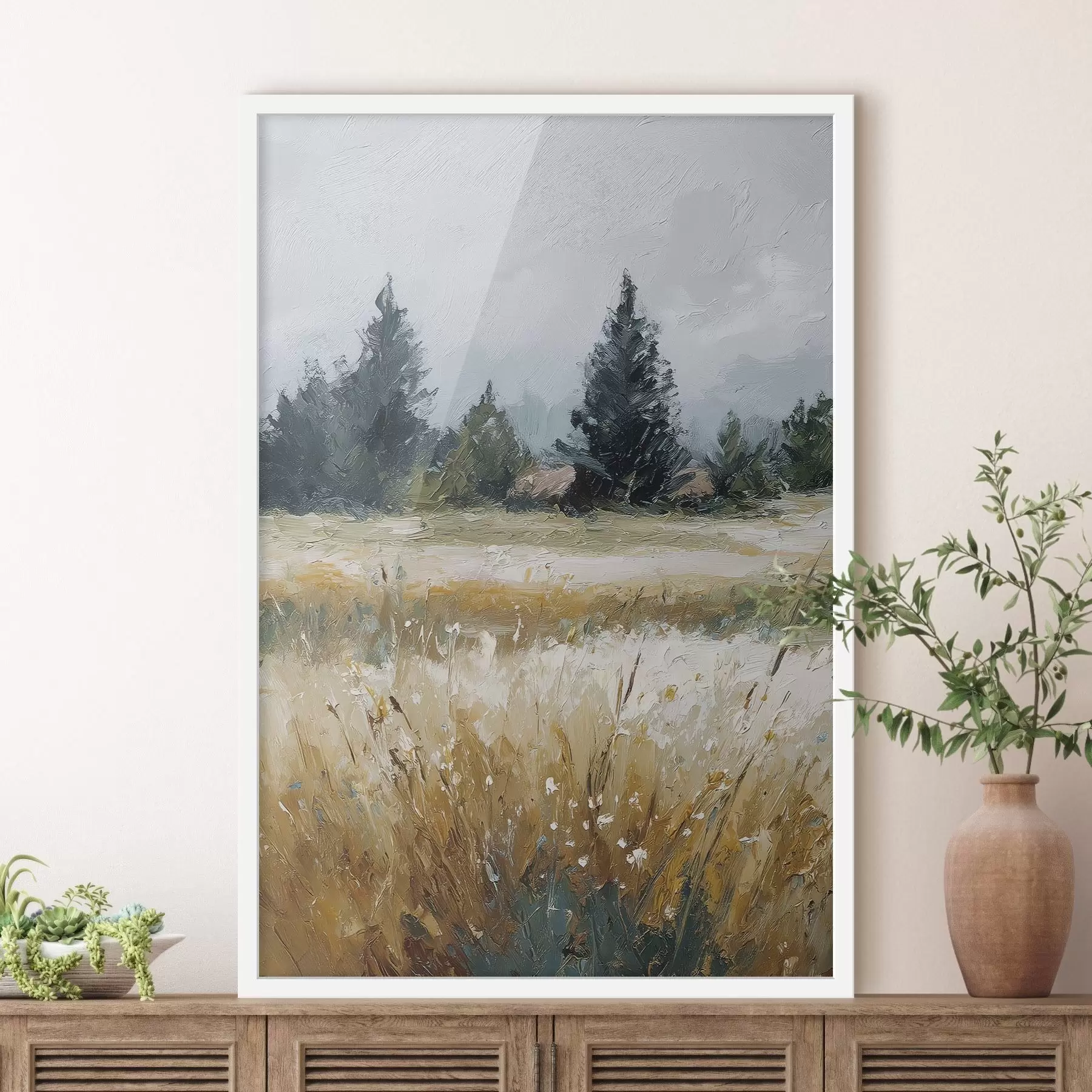 Fotobehang Veldplanten, imitatie-olieverfschilderij f48010