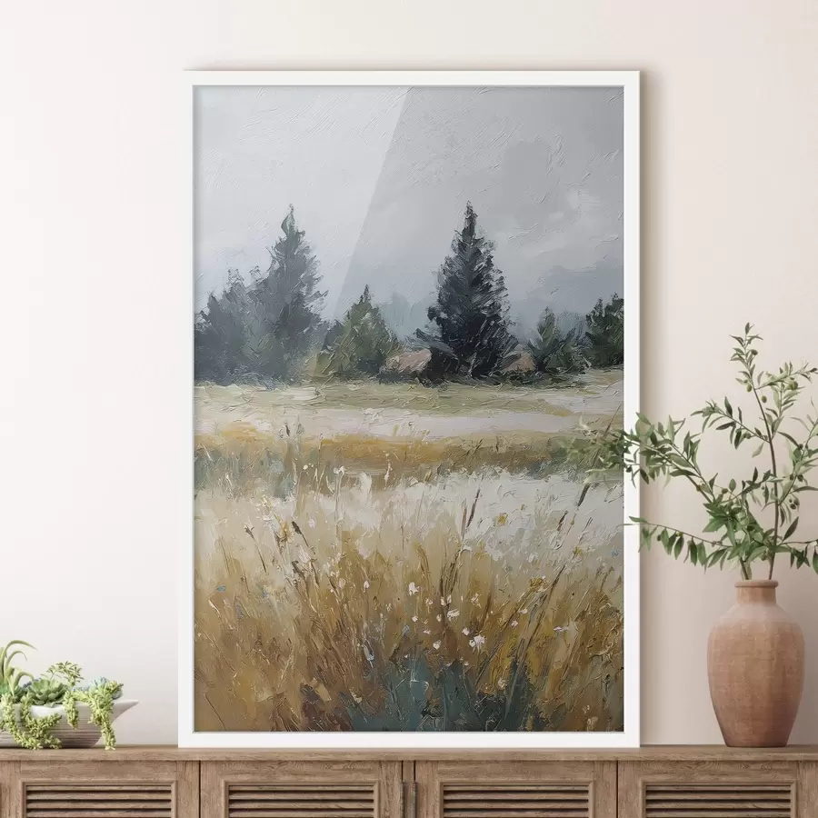 Fotobehang Veldplanten, imitatie-olieverfschilderij f48010