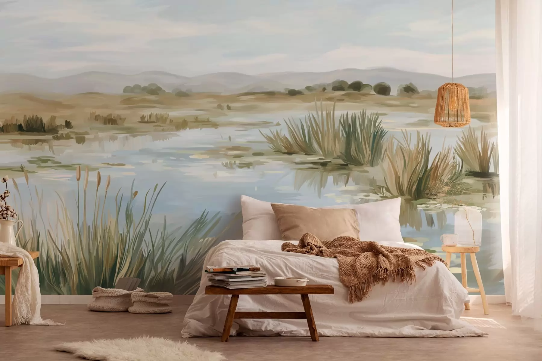 Fotobehang Rustig, vredig meer, schilderachtig landschap w05214