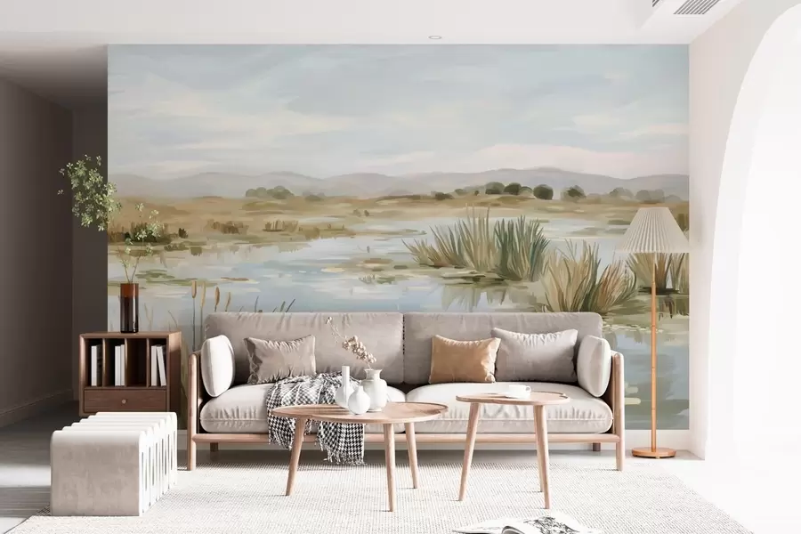 Fotobehang Rustig, vredig meer, schilderachtig landschap w05214