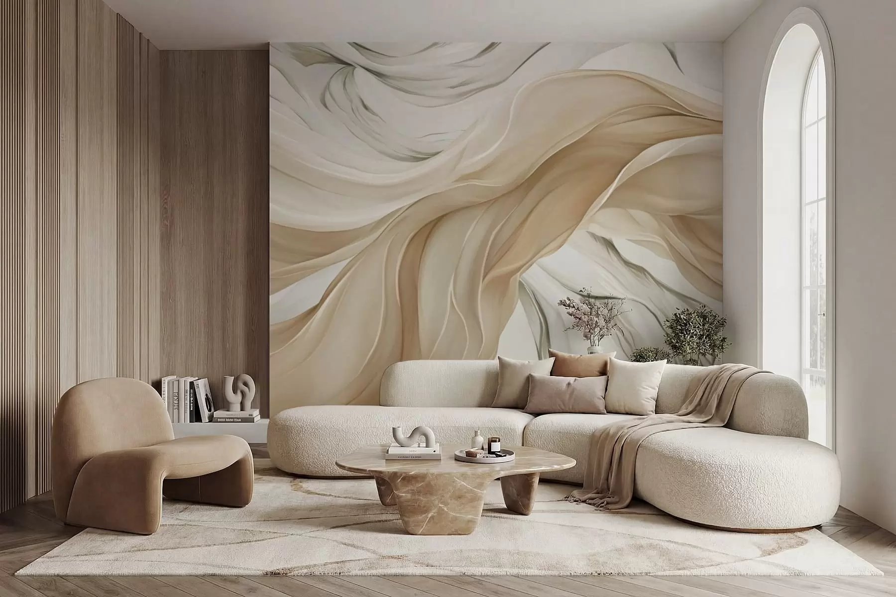 Fotobehang Golvende beige stof w05152