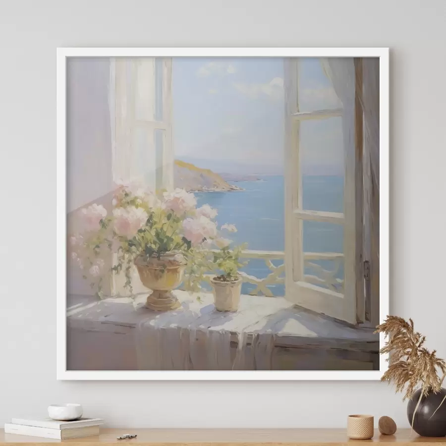 Fotobehang Een boeket in een vaas bij het raam f48053