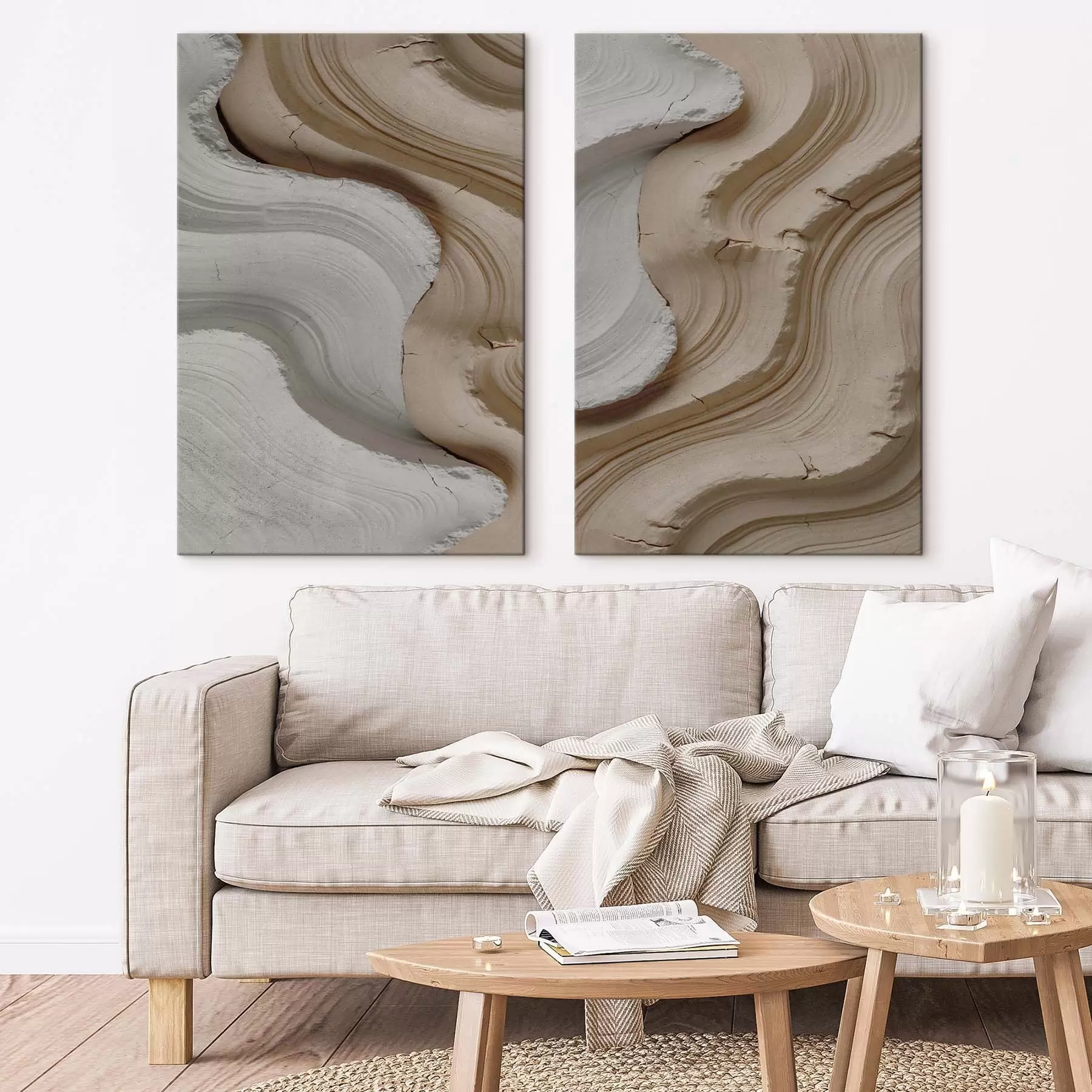  Schilderijen Lichte en beige lijstwerk, 3D-imitatie m30080