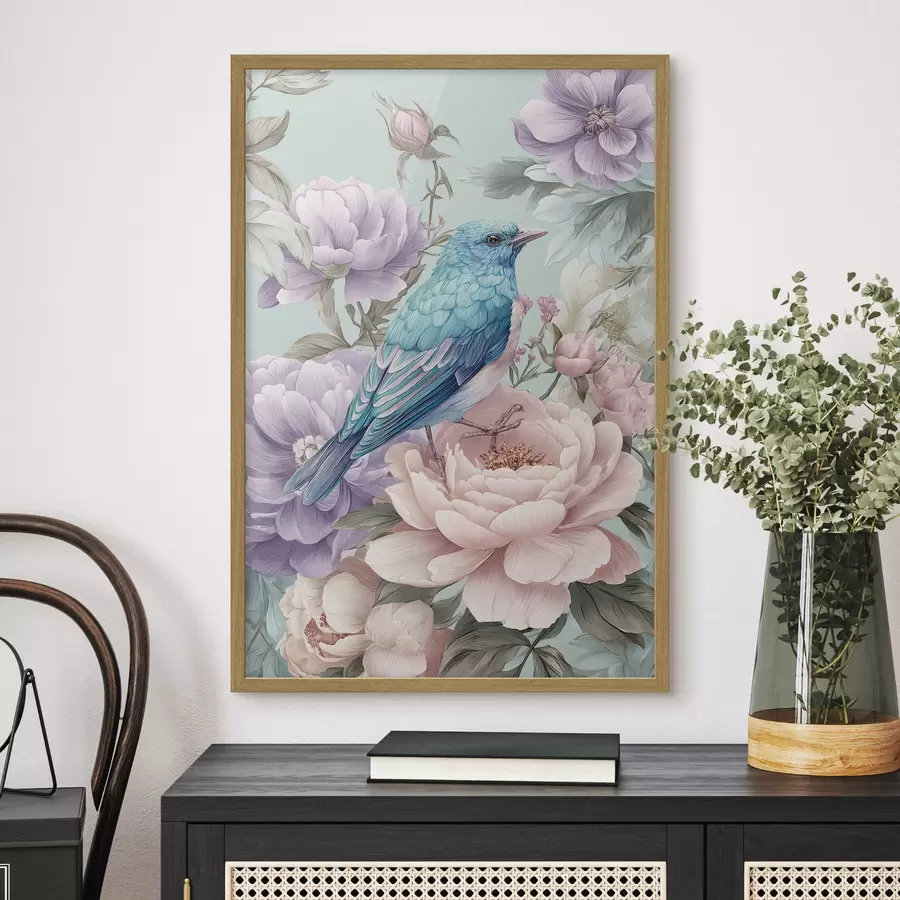 Fotobehang zingende vogels in rozen f47943