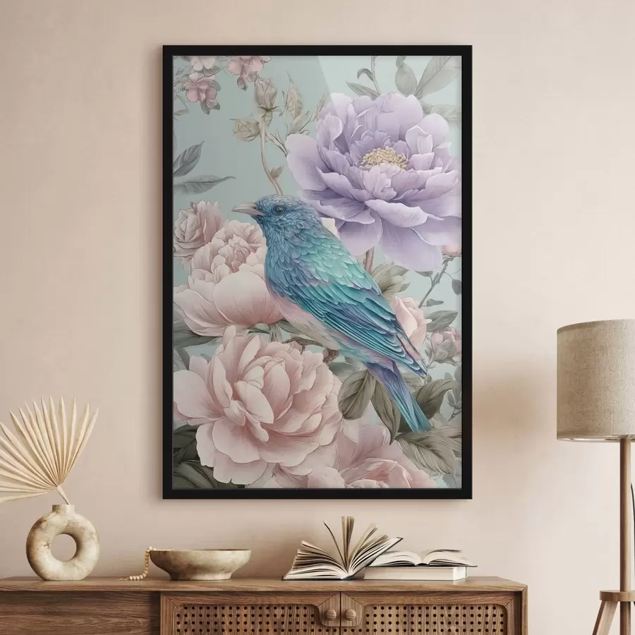 Fotobehang zingende vogels in rozen f47944
