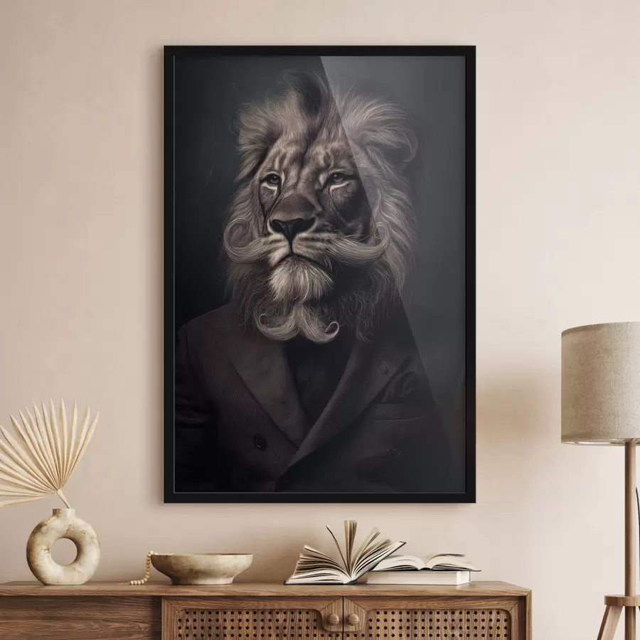 Fotobehang leeuw met een baard in kappersstijl f47947