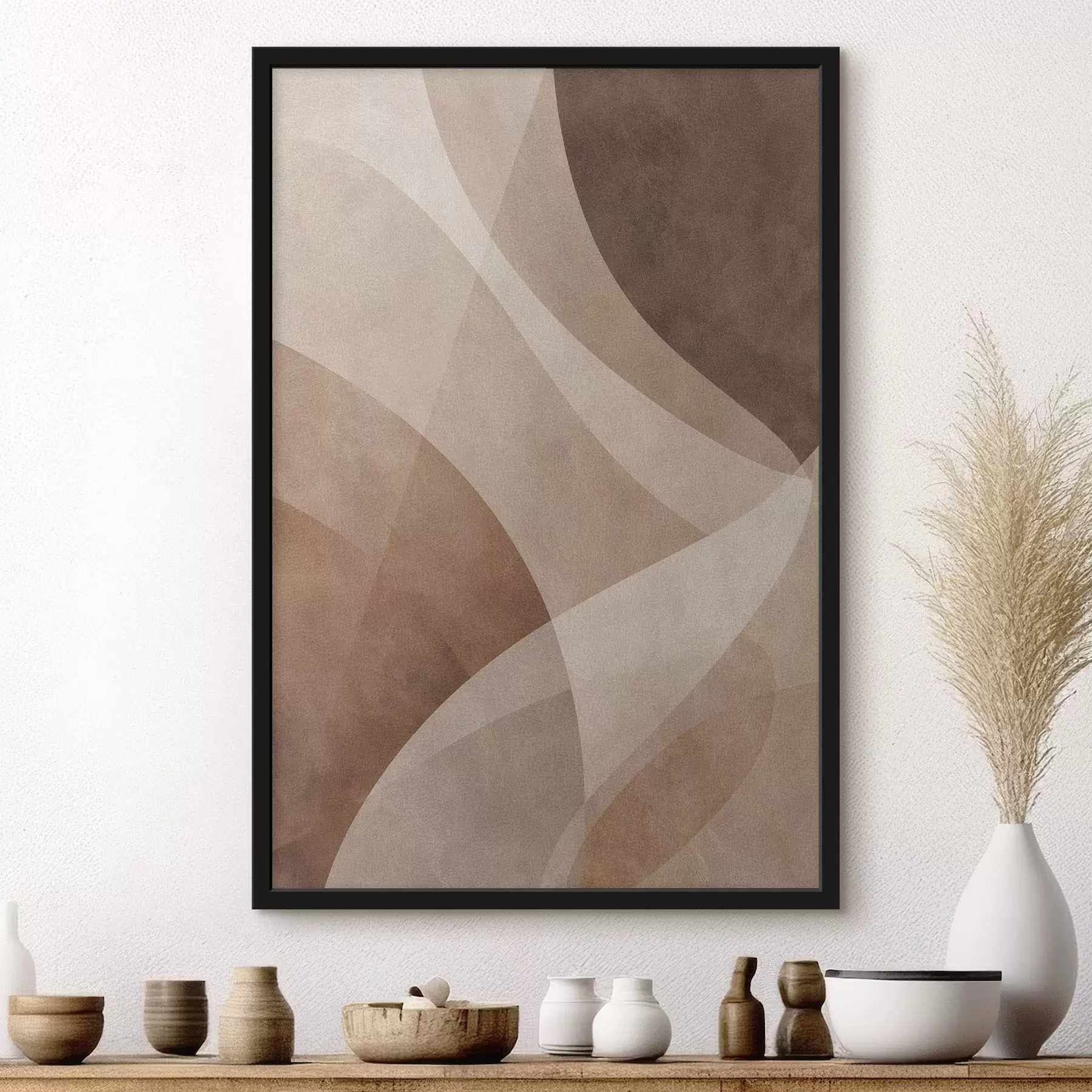 Fotobehang abstracte golven in chocoladetinten f47948