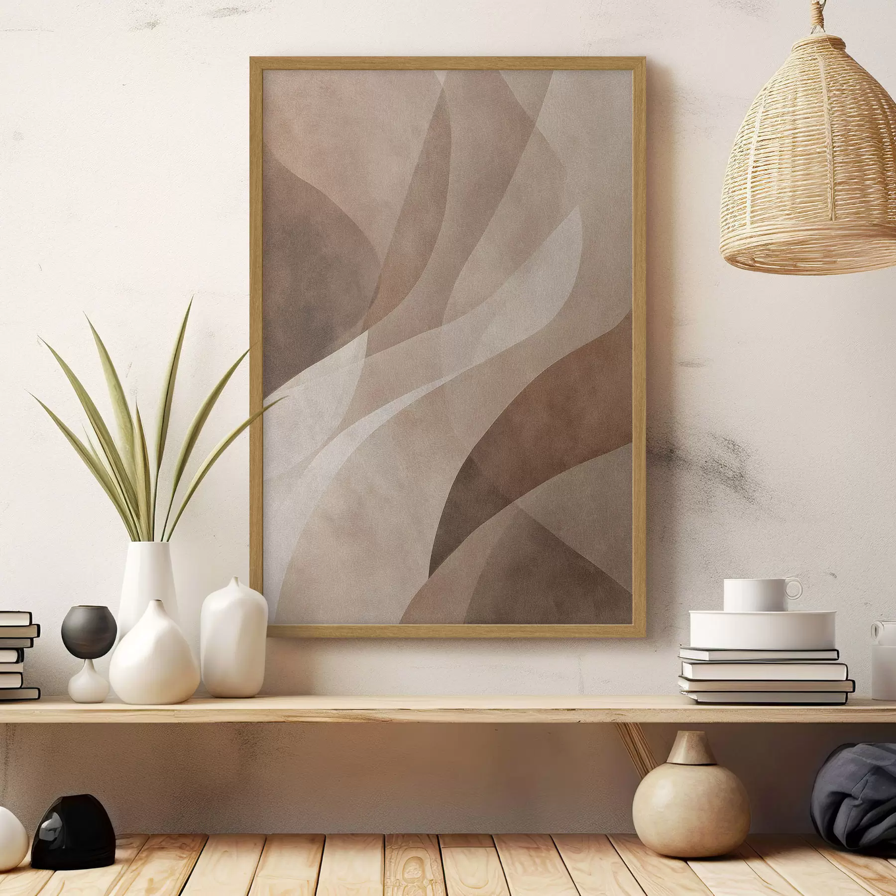 Fotobehang abstracte golven in chocoladetinten f47949
