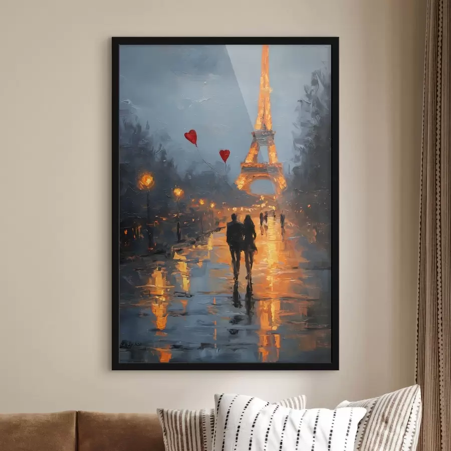 Fotobehang romantische wandeling in Parijs in olieverfstijl f47952