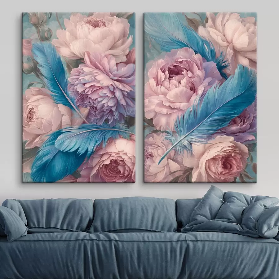  Schilderijen veren tussen pioenrozen m30092