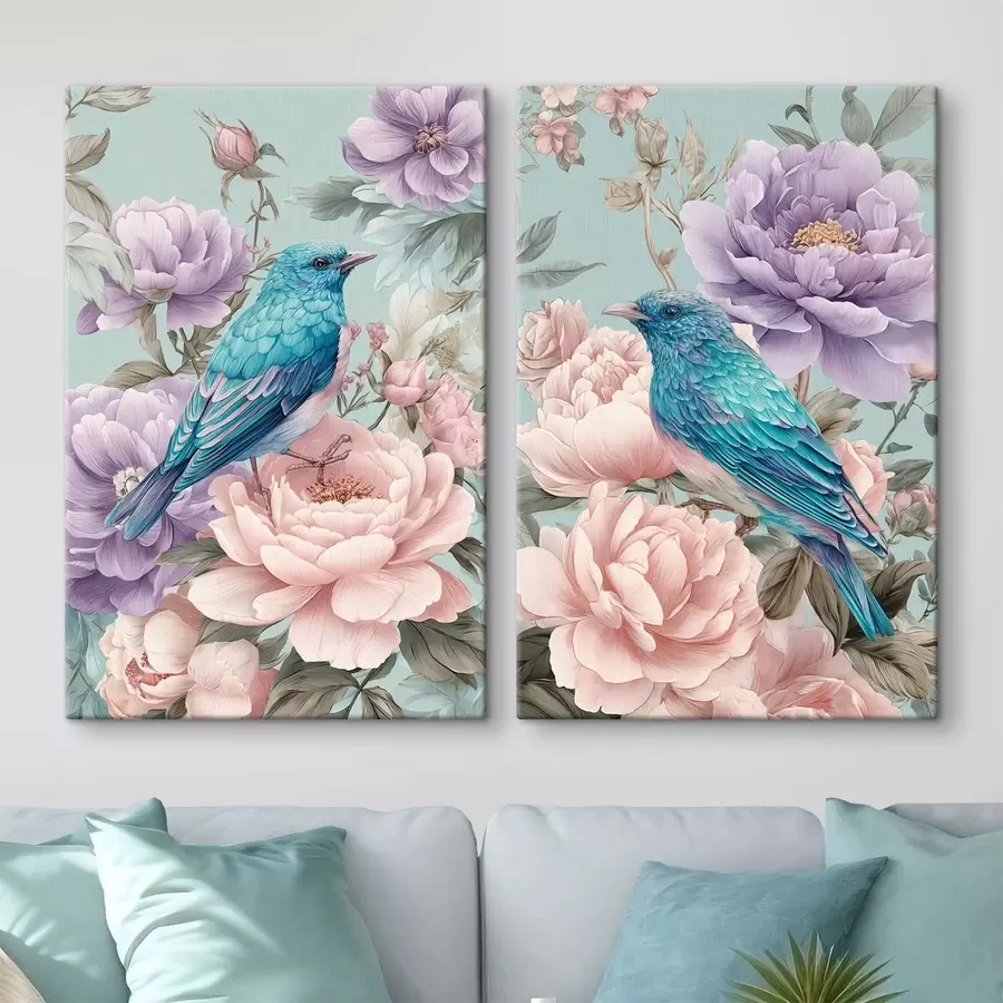 Fotobehang zingende vogels in rozen m30094