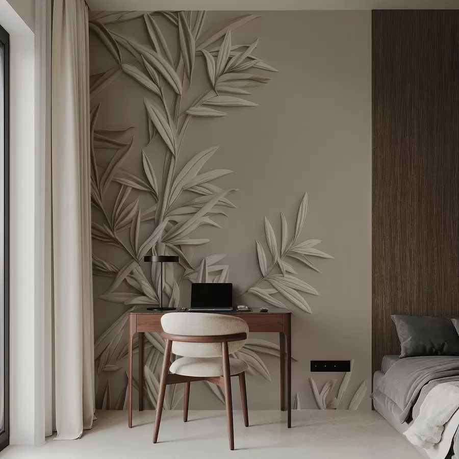 Fotobehang Imitatie van bas-reliëfbladeren w05244