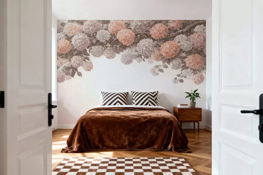 Fotobehang Geschilderde hortensia's hangen naar beneden w05250v1
