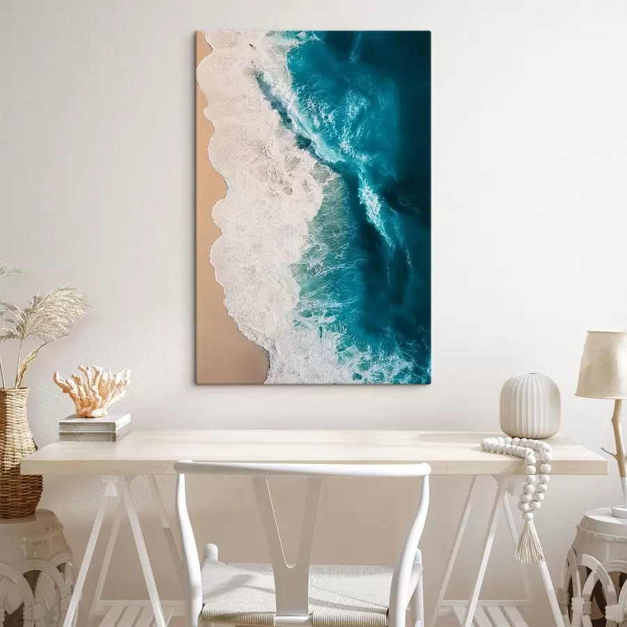  Schilderijen luchtfoto van oceaangolven die het zandstrand raken s48062