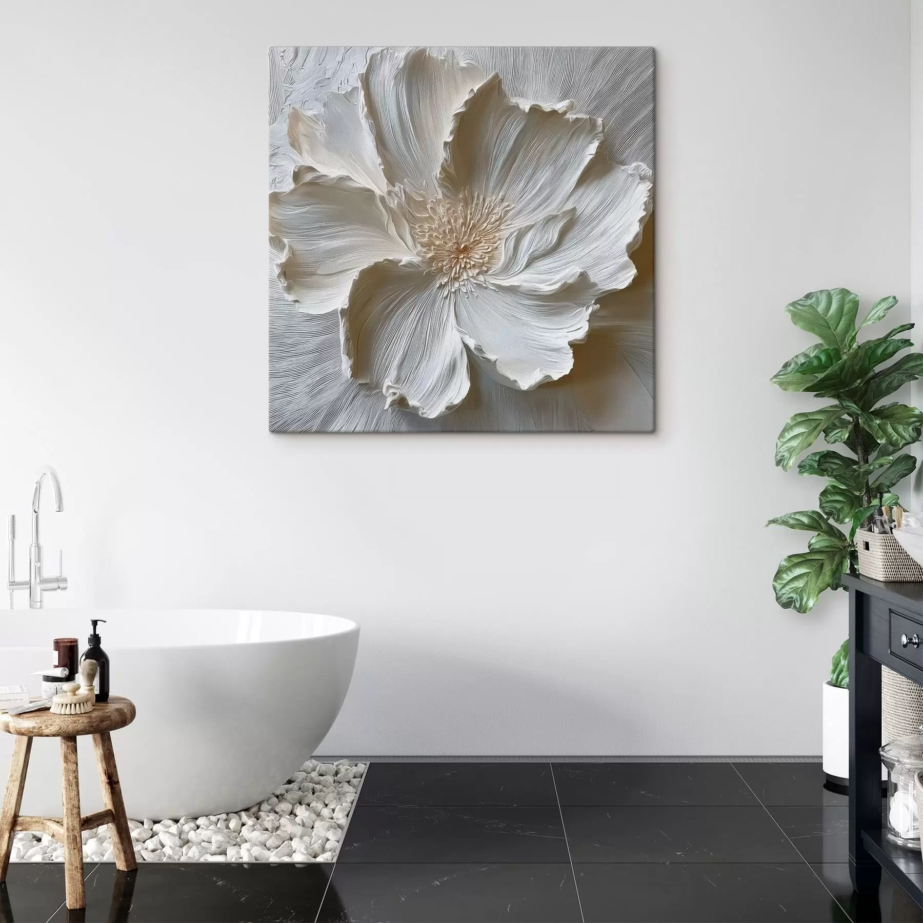  Schilderijen witte gipsen reliëf bloemensculptuur s48064